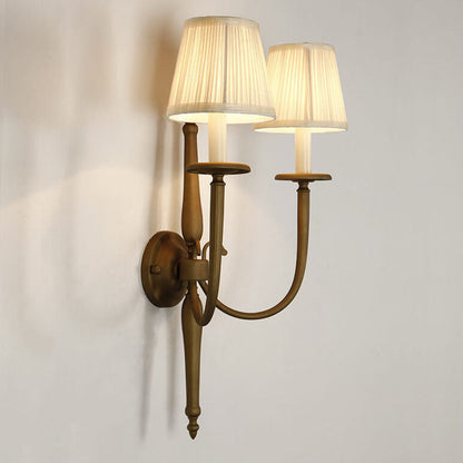 Fabric Iron Cone Candelabra 2-Light Wall Sconce Lamp