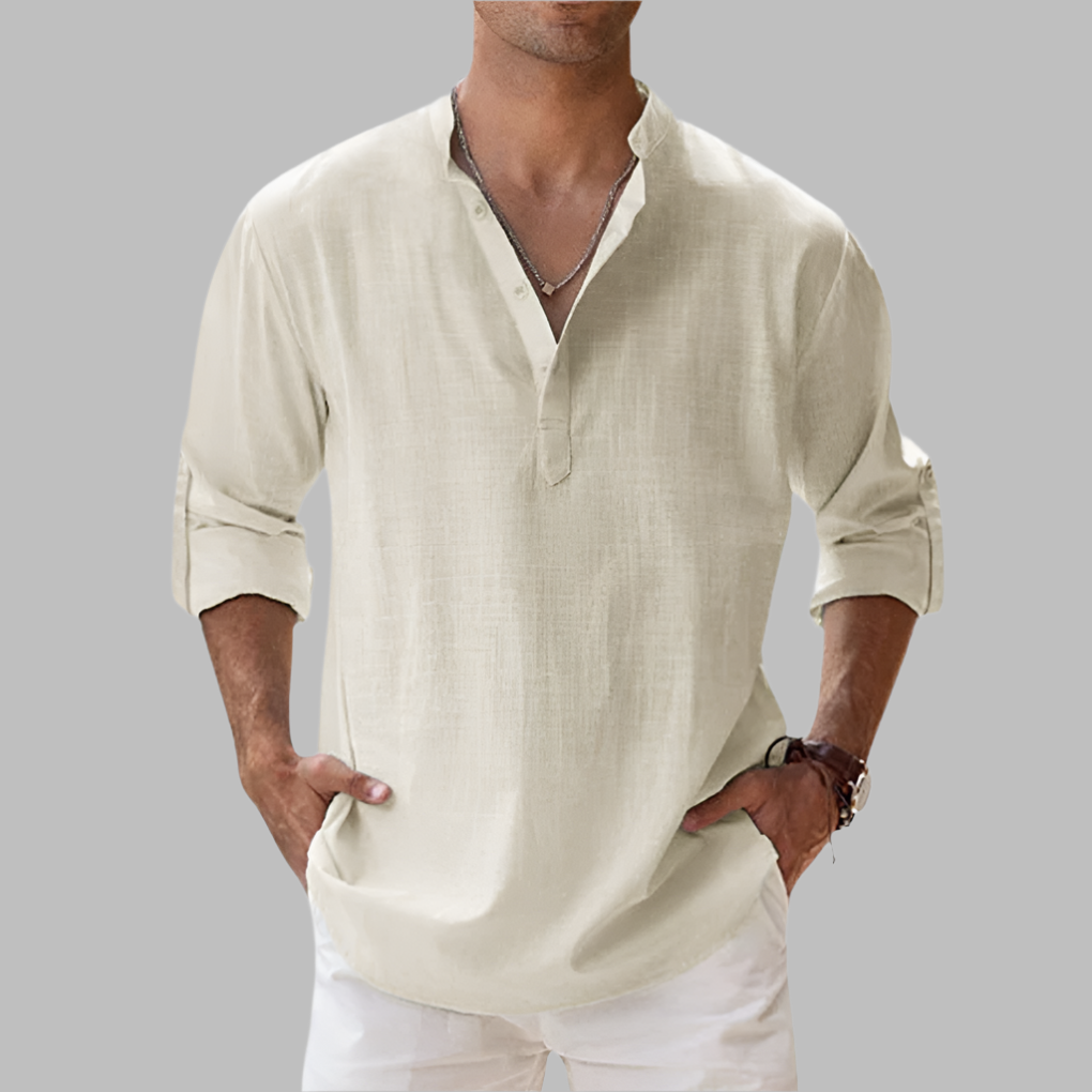 Linen Button-Down Shirt with Relaxed Fit & Collar