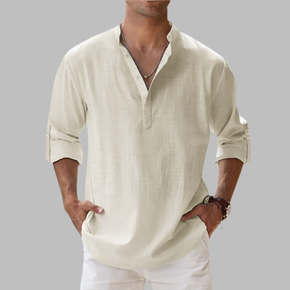 Linen Button-Down Shirt with Relaxed Fit & Collar