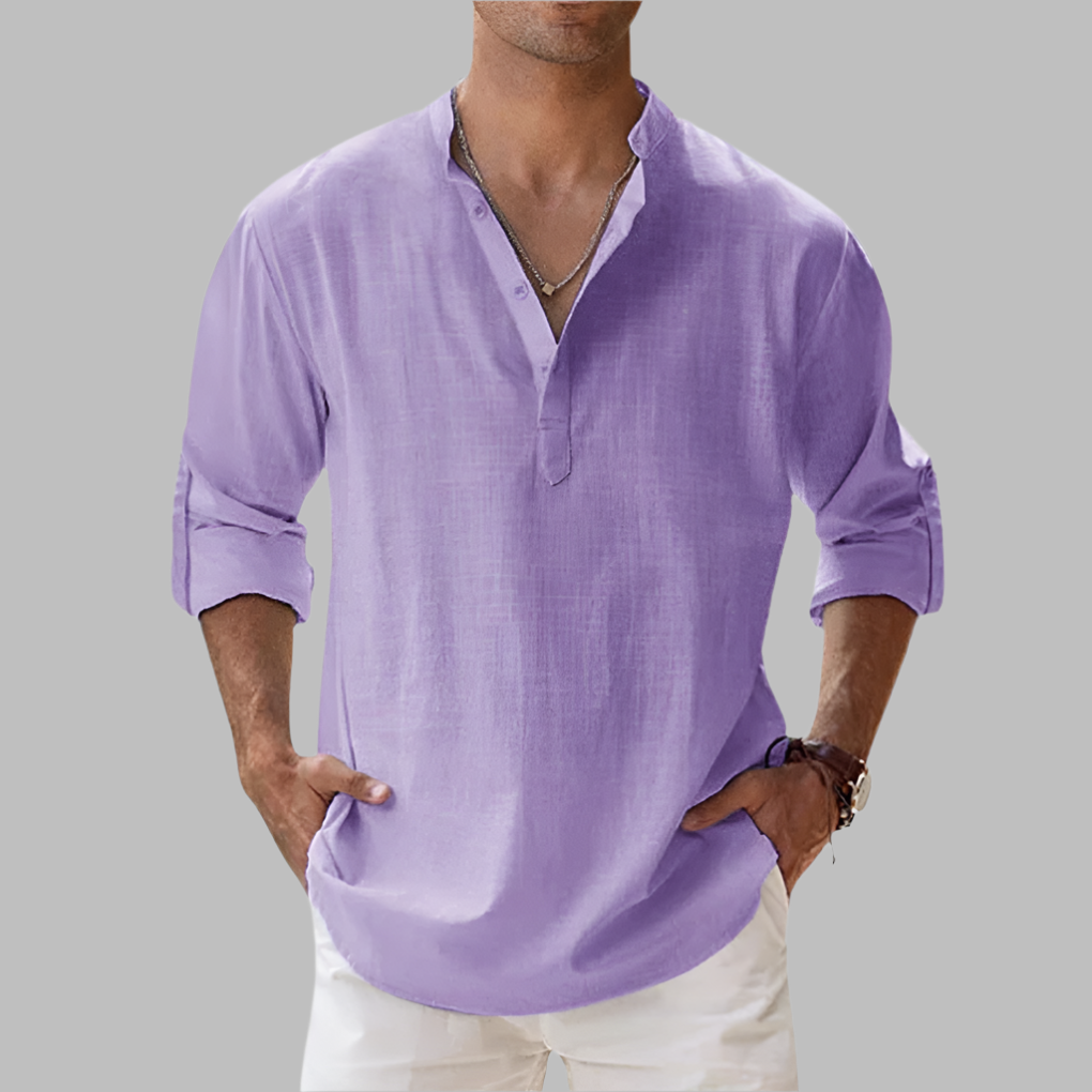 Linen Button-Down Shirt with Relaxed Fit & Collar
