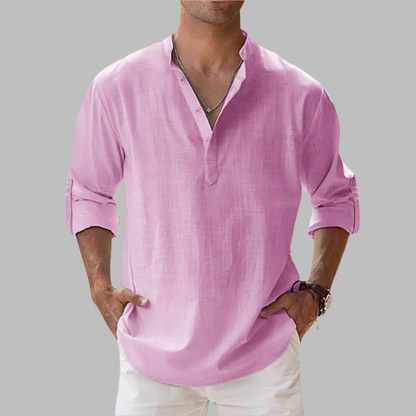 Linen Button-Down Shirt with Relaxed Fit & Collar