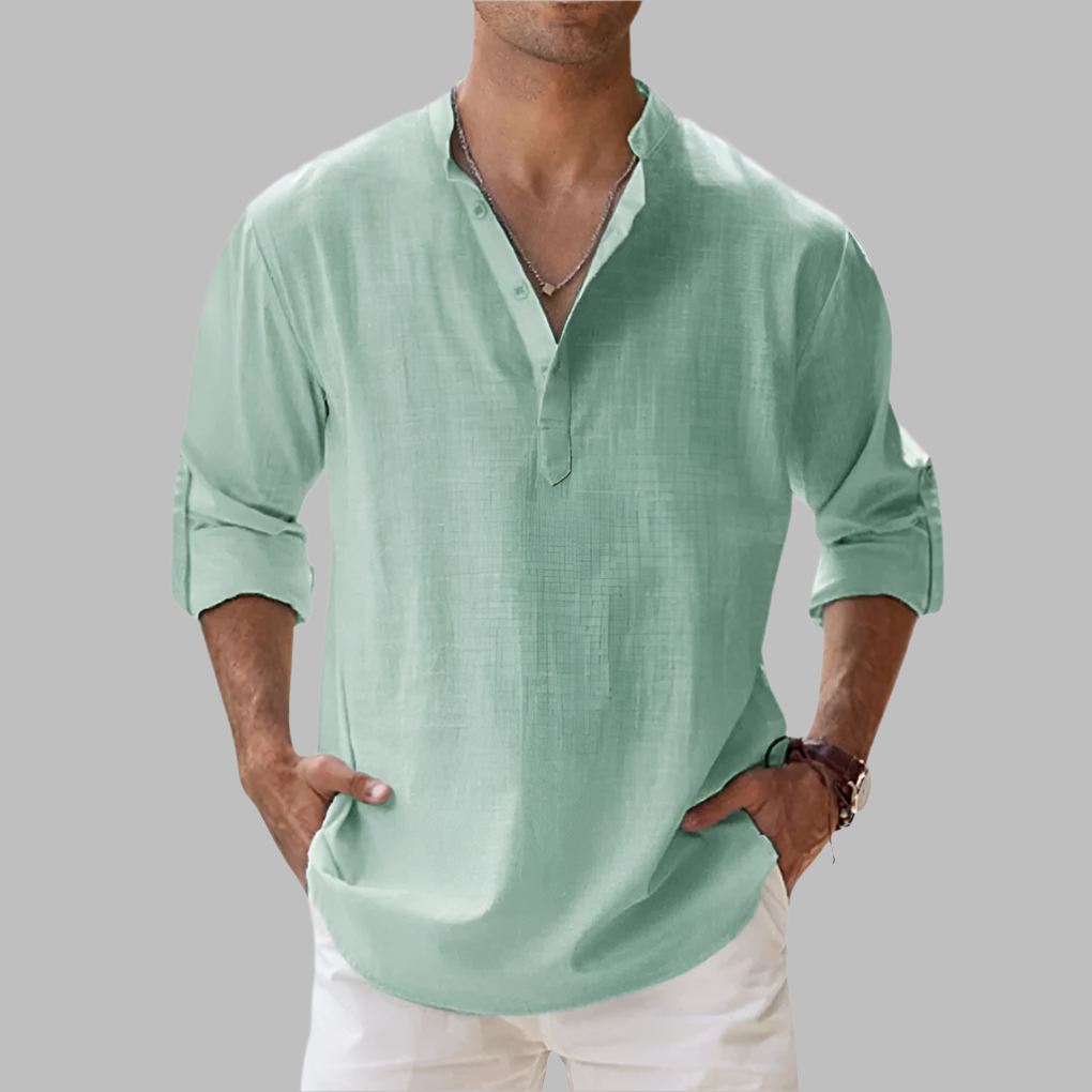Linen Button-Down Shirt with Relaxed Fit & Collar