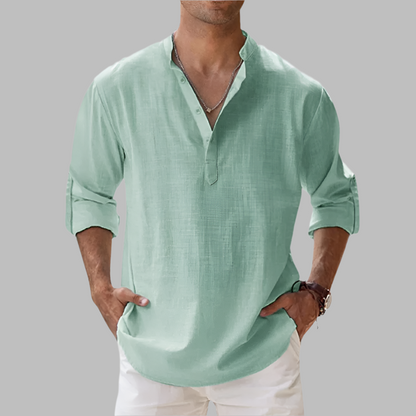 Linen Button-Down Shirt with Relaxed Fit & Collar