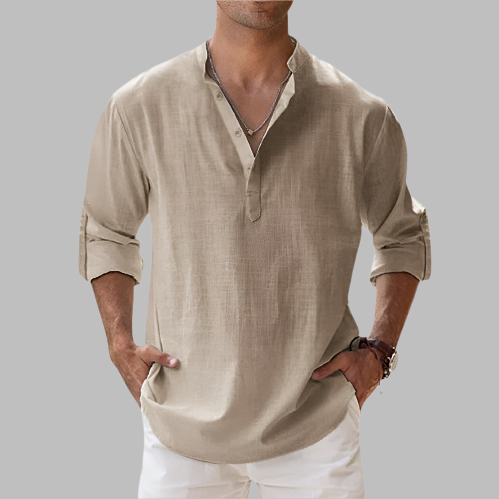 Linen Button-Down Shirt with Relaxed Fit & Collar