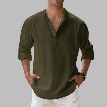 Linen Button-Down Shirt with Relaxed Fit & Collar