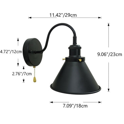 Iron Black Cone 1-Light Pull Cord Wall Sconce Lamp