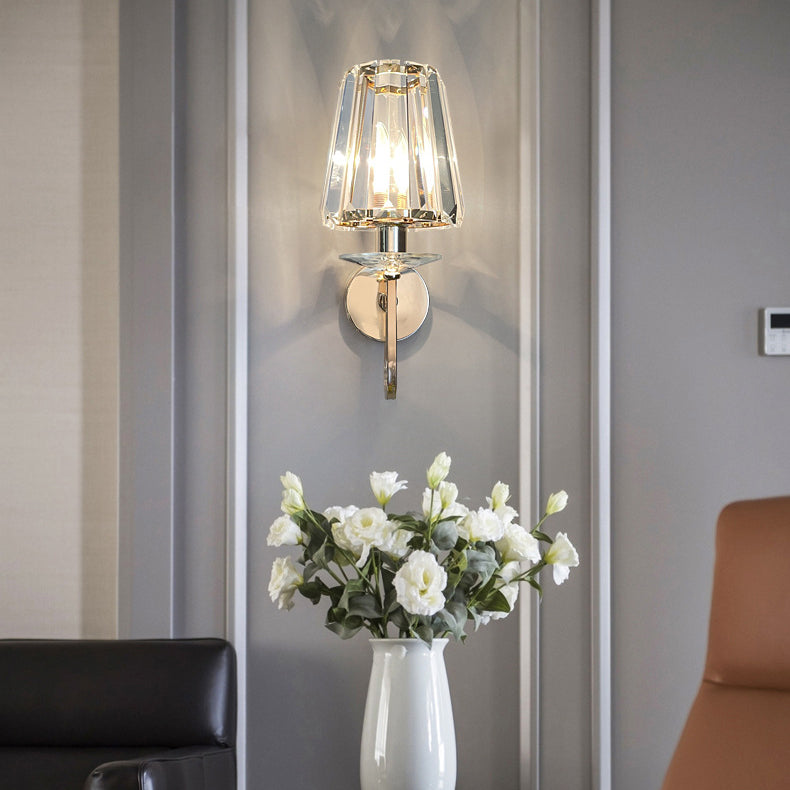 Metal Steel Crystal Ball Cylinder 1-Light Wall Sconce Lamp