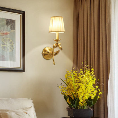 Golden And Jade Leaves Full Copper 1-Light Wall Sconce Lamp