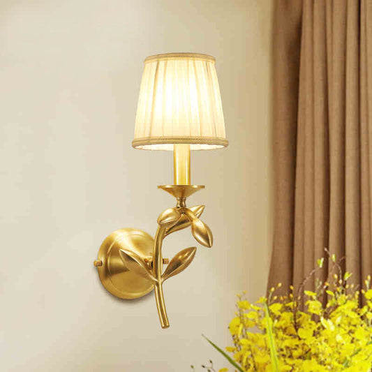 Golden And Jade Leaves Full Copper 1-Light Wall Sconce Lamp