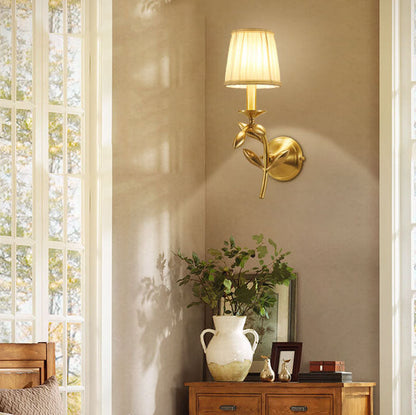 Golden And Jade Leaves Full Copper 1-Light Wall Sconce Lamp