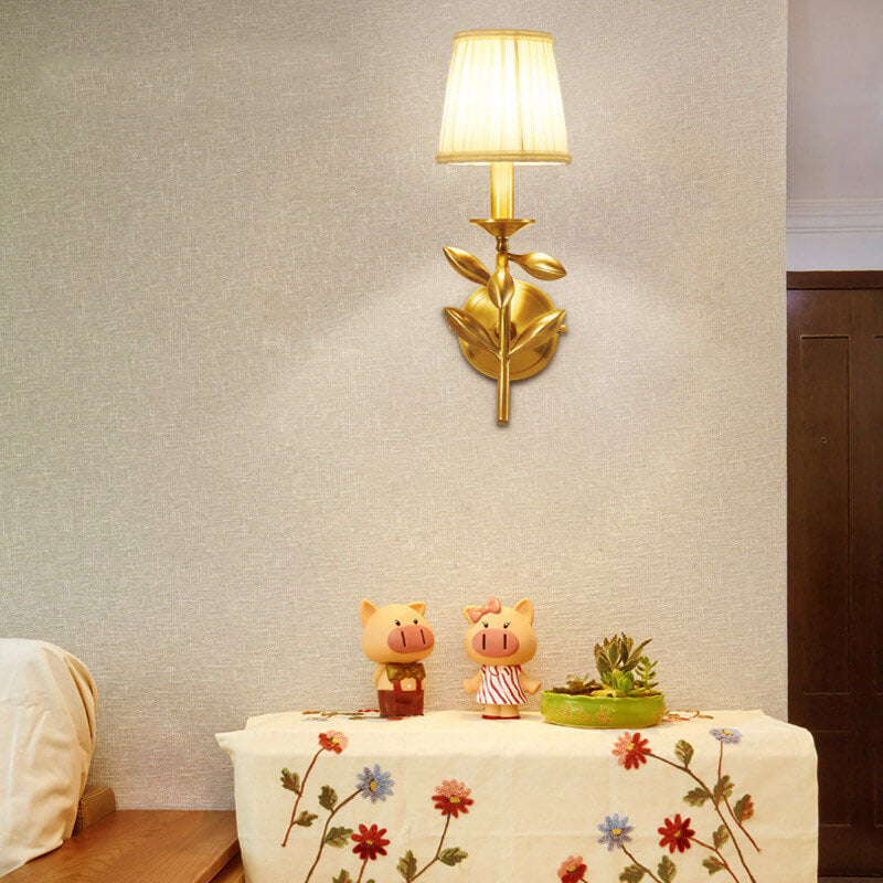 Golden And Jade Leaves Full Copper 1-Light Wall Sconce Lamp