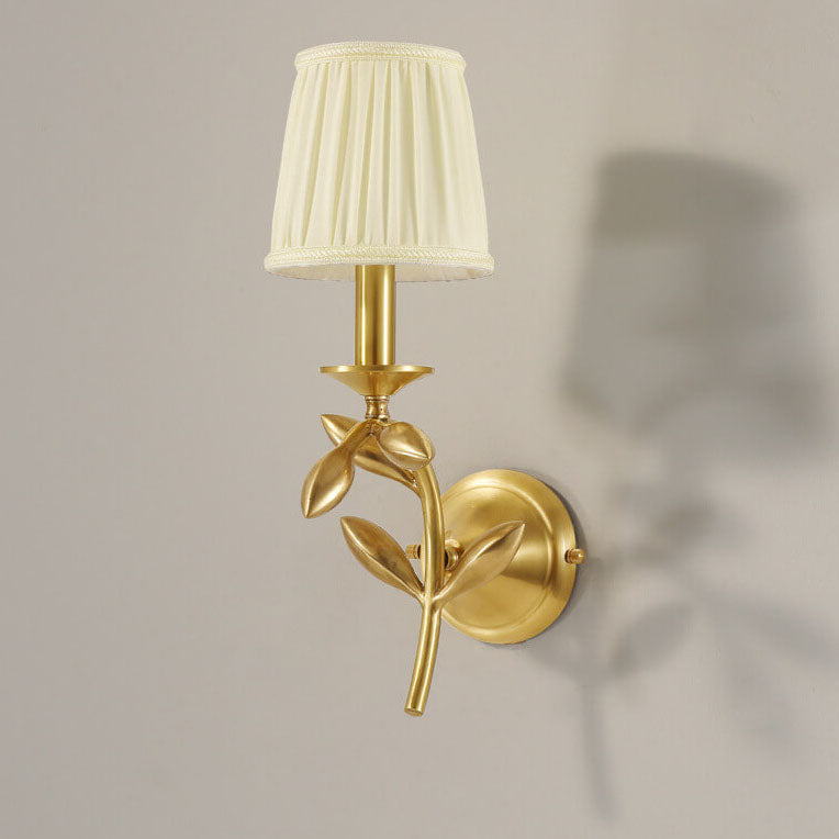 Golden And Jade Leaves Full Copper 1-Light Wall Sconce Lamp