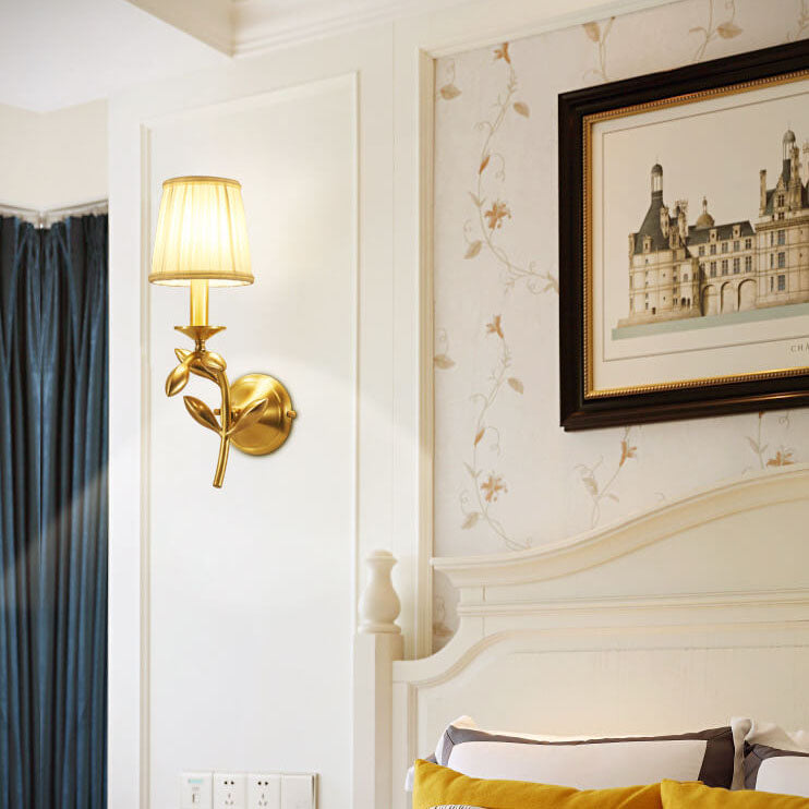 Golden And Jade Leaves Full Copper 1-Light Wall Sconce Lamp
