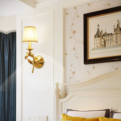 Golden And Jade Leaves Full Copper 1-Light Wall Sconce Lamp