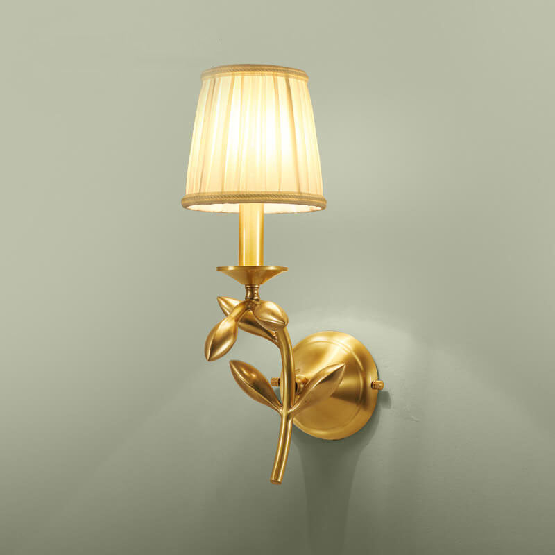Golden And Jade Leaves Full Copper 1-Light Wall Sconce Lamp