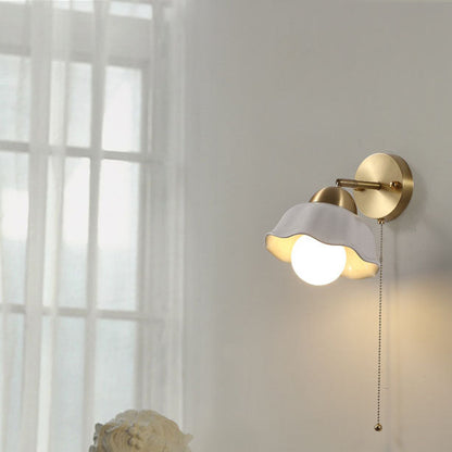 Floral Copper Ceramic Pull Cord 1-Light Wall Sconce Lamp