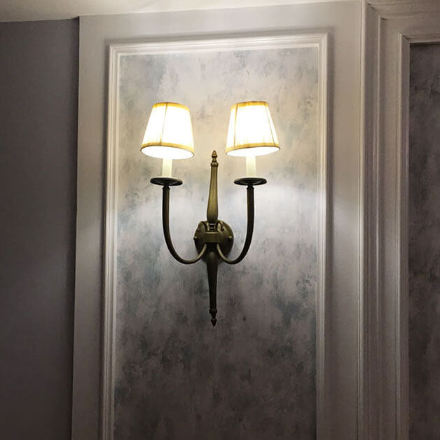 Fabric Iron Cone Candelabra 2-Light Wall Sconce Lamp