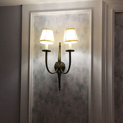 Fabric Iron Cone Candelabra 2-Light Wall Sconce Lamp