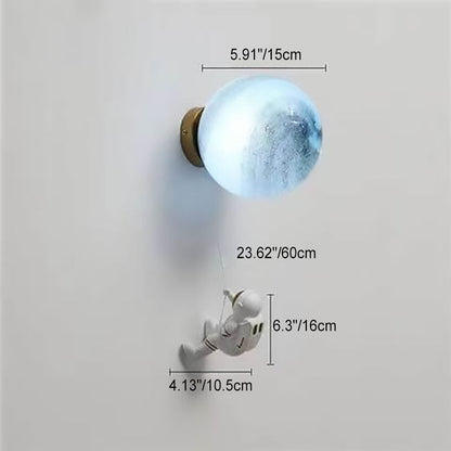 3D Moon Shade Resin Astronaut 1-Light Wall Sconce Lamp