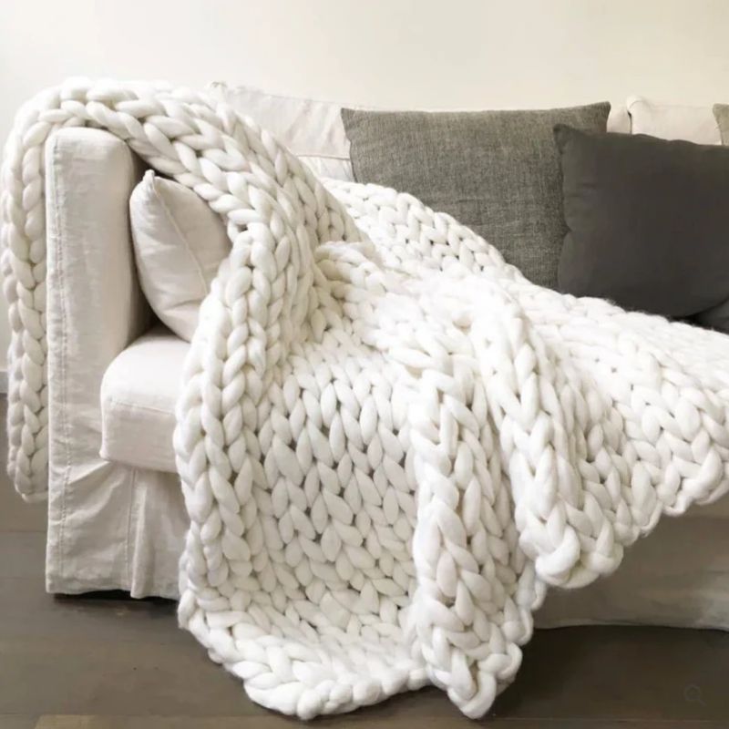 Hand Knitted Wool Blanket, Open Weave