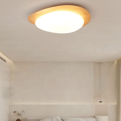 Nordic Iron Wood Grain Pebble LED Flush Mount Light