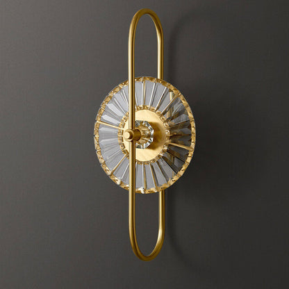 Brass Crystal Geometric Ring 2/3 Light Wall Sconce Lamp