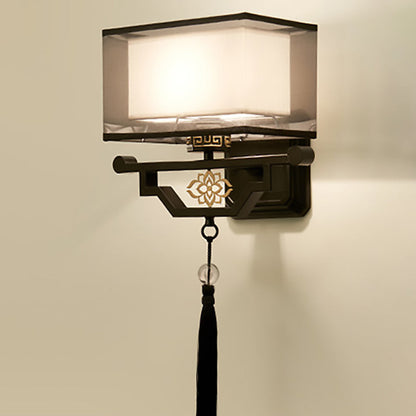 Chinese Embroidered Iron Fabric 1-Light Wall Sconce Lamp