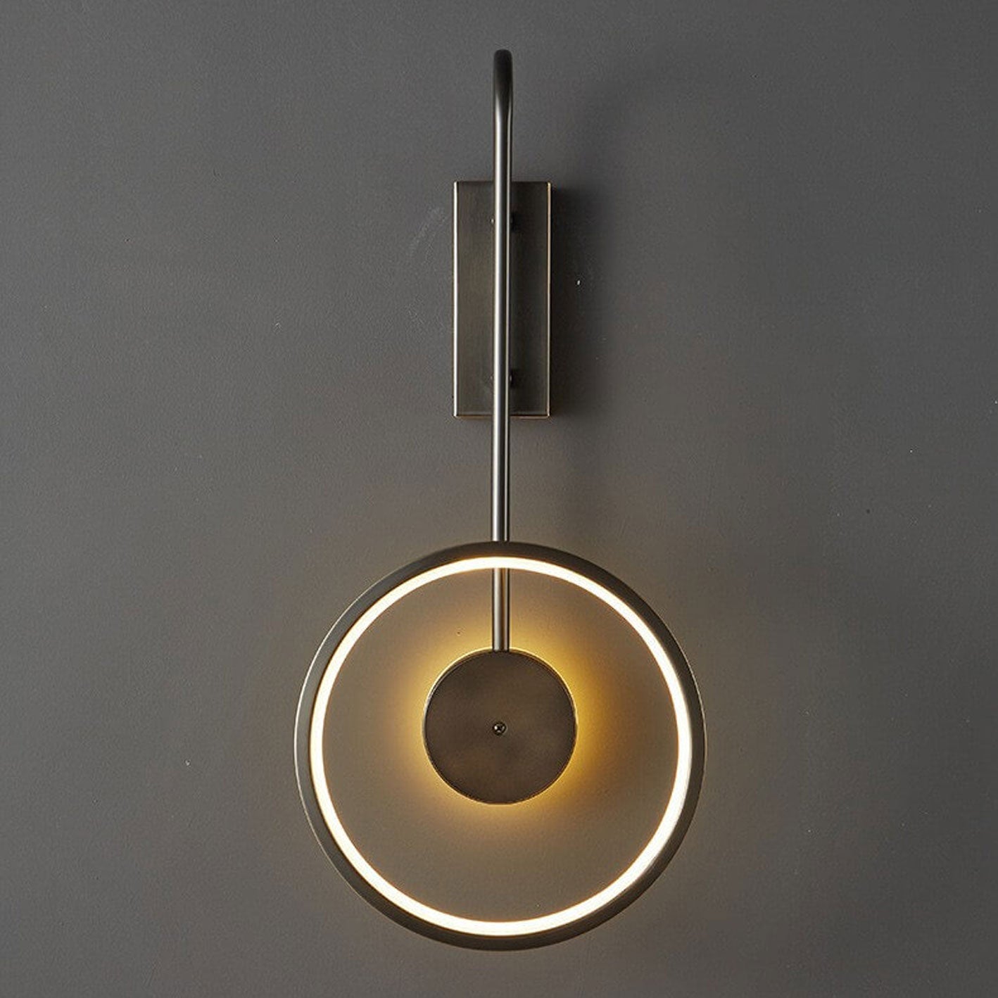 Light Full Copper Circle Curved Arm LED Wall Sconce Lamp