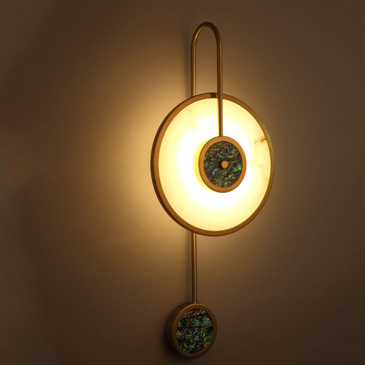 Luxury Marble Round Shell Curved Arm LED Wall Sconce Lamp