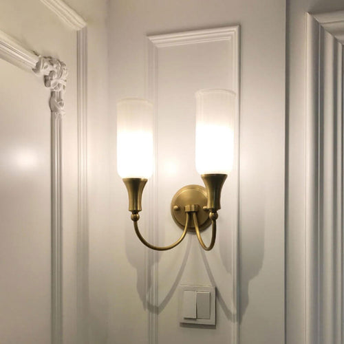 Vintage Rustic Brass Glass 1/2 Light Wall Sconce Lamp