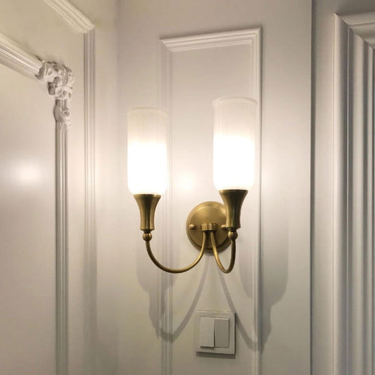 Vintage Rustic Brass Glass 1/2 Light Wall Sconce Lamp