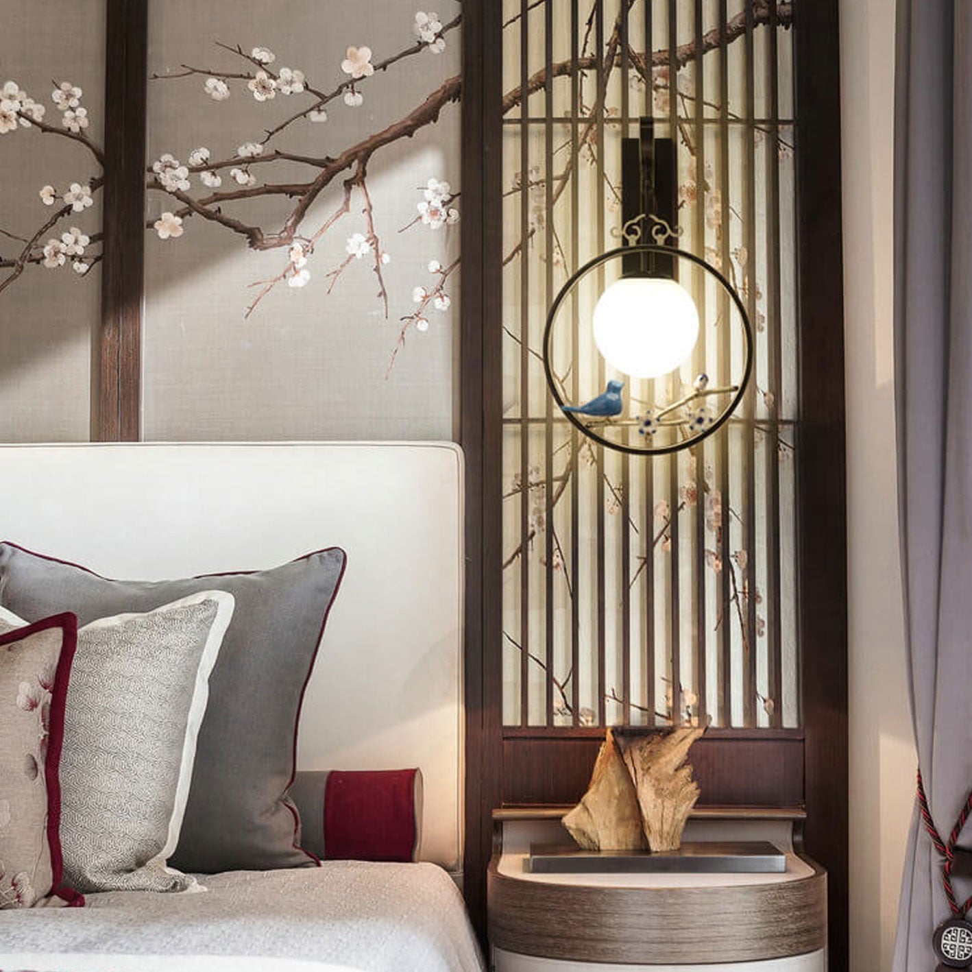 Chinese Ball Bird Tree Branch 1-Light Wall Sconce Lamp