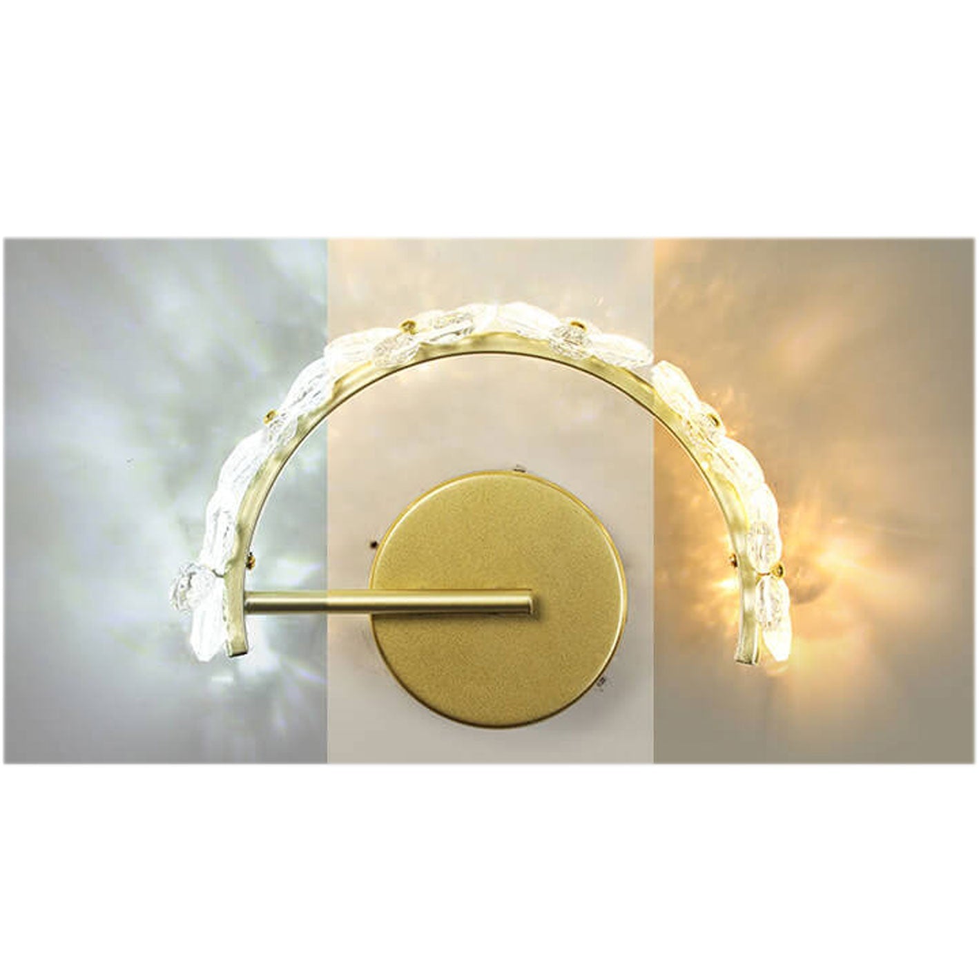 Nordic Gold Crystal Flower Half Circle LED Wall Sconce Lamp