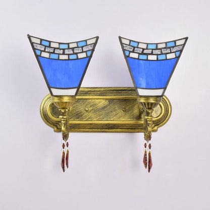 Tiffany Blue Glass Crystal 2-Light Wall Sconce Lamp