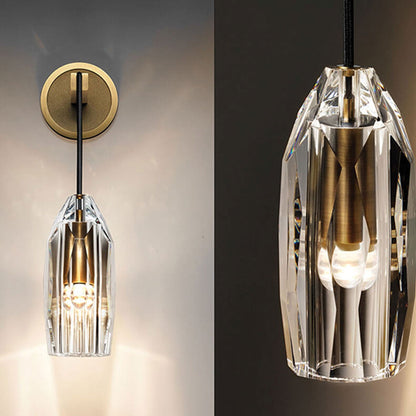 Luxury Crystal Column Copper 1- Light Wall Sconce Lamp
