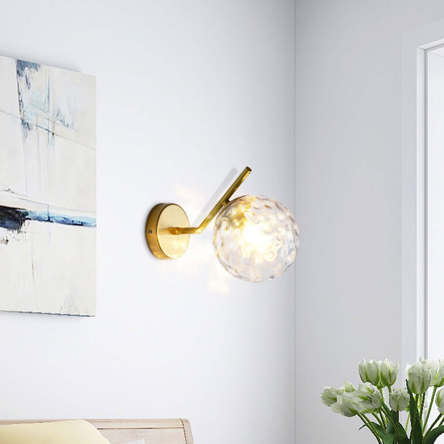 Minimalist Glass Ball Curve Lamp Arm 1-Light Wall Sconce