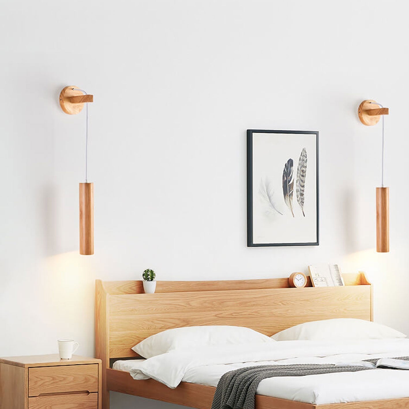 Minimalist Solid Wood Cylinder Column LED Wall Sconce Lamp