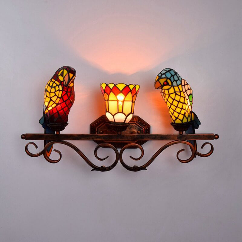 Tiffany European Parrot Decorative 3-Light Wall Sconce Lamp
