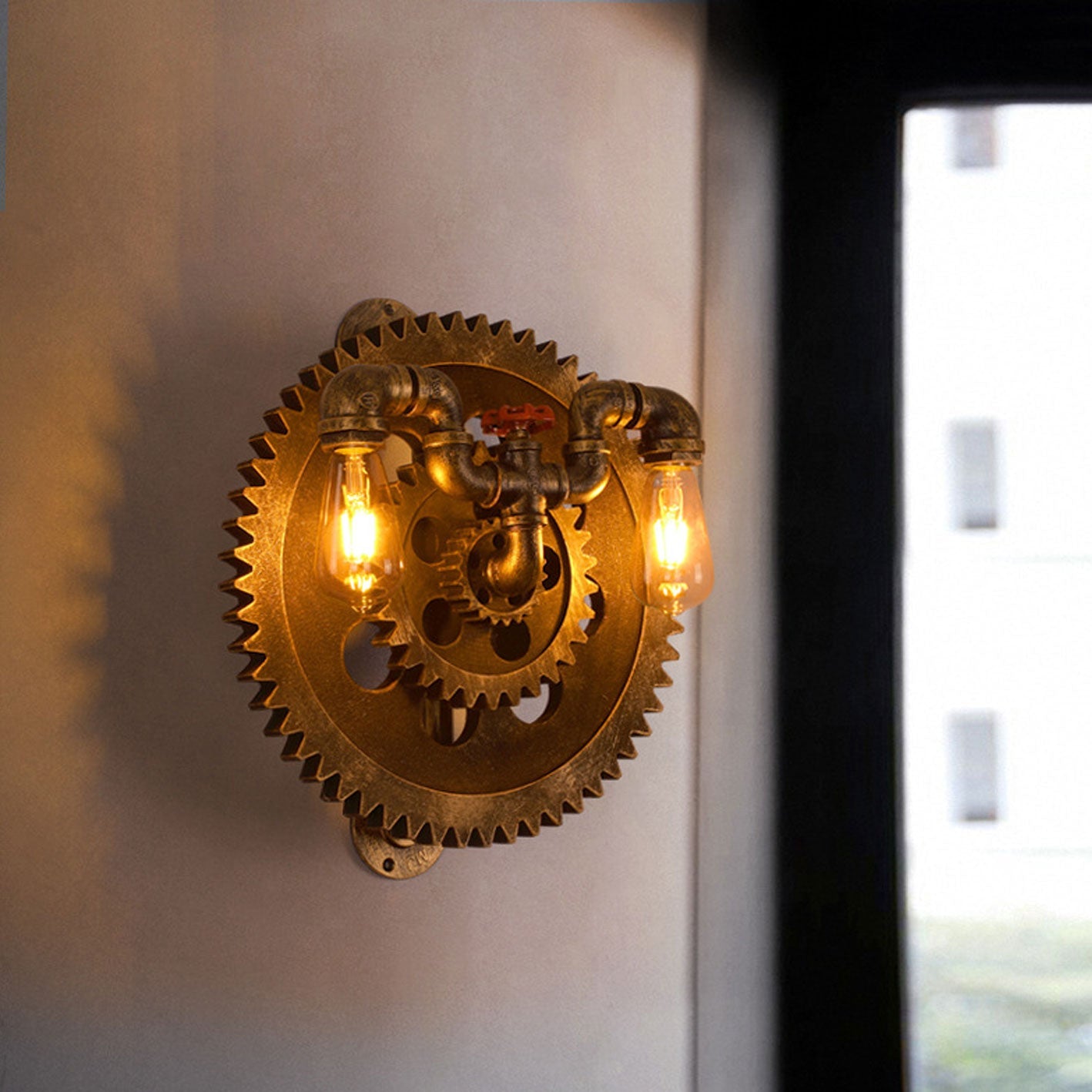 Gear-shaped Wrought Iron 1/2-Light Wall Sconce Lamp