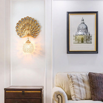 European Crystal Peacock Shape 1-Light Wall Sconce Lamp