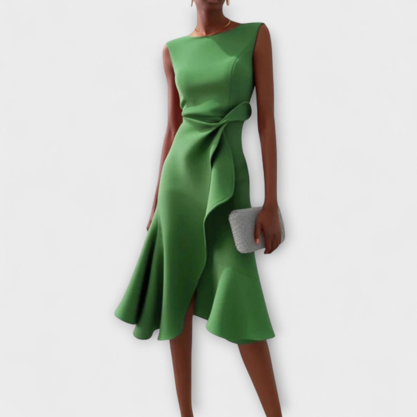 Asymmetric Midi Dress with Draped Hem