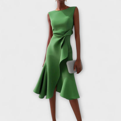 Asymmetric Midi Dress with Draped Hem