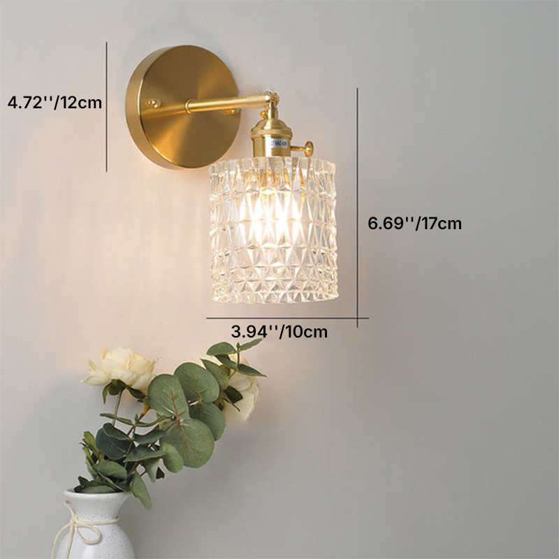 Glass Iron Copper Cylinder Round 1-Light Wall Sconce Lamp