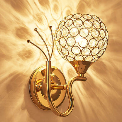 European Crystal Ball Curved Arm 1-Light Wall Sconce Lamp