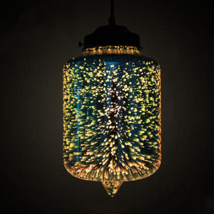 Modern Creative 3D Stained Fireworks Glass Jar 1-Light Pendant Light
