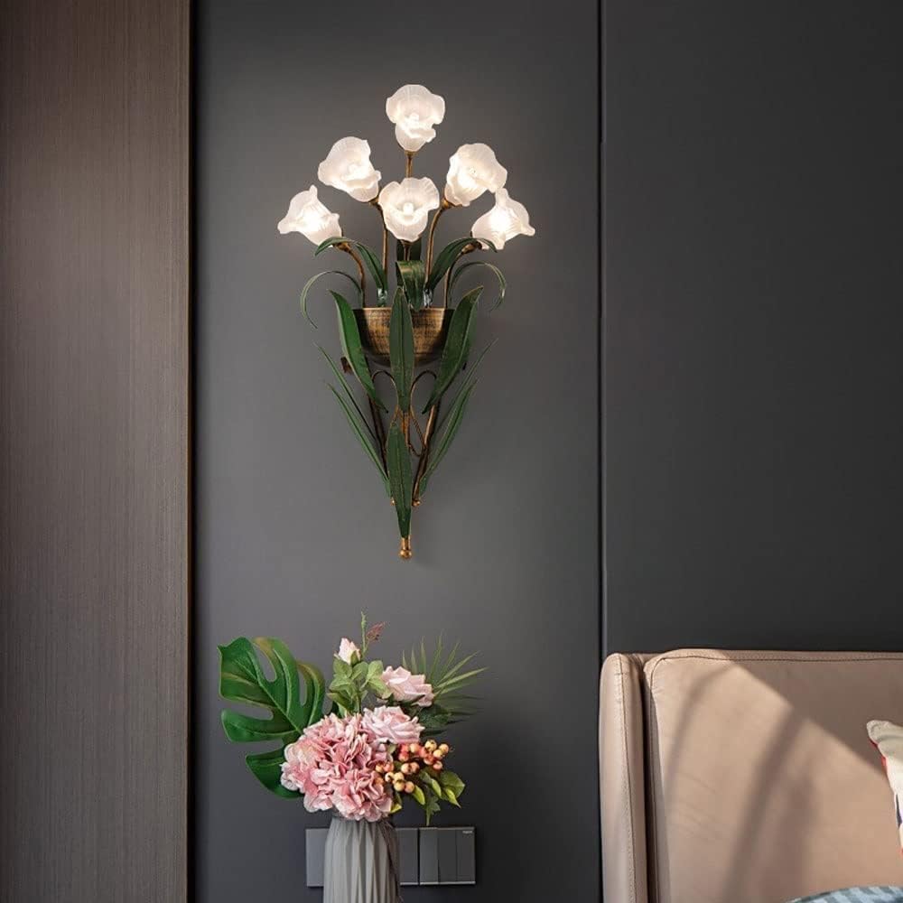 Tulip Glass Shade Iron Frame 6-Light Wall Sconce Lamp