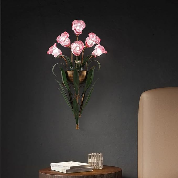 Tulip Glass Shade Iron Frame 6-Light Wall Sconce Lamp