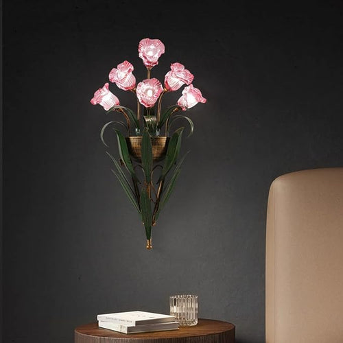 Tulip Glass Shade Iron Frame 6-Light Wall Sconce Lamp