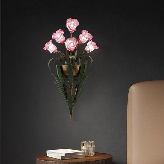 Tulip Glass Shade Iron Frame 6-Light Wall Sconce Lamp