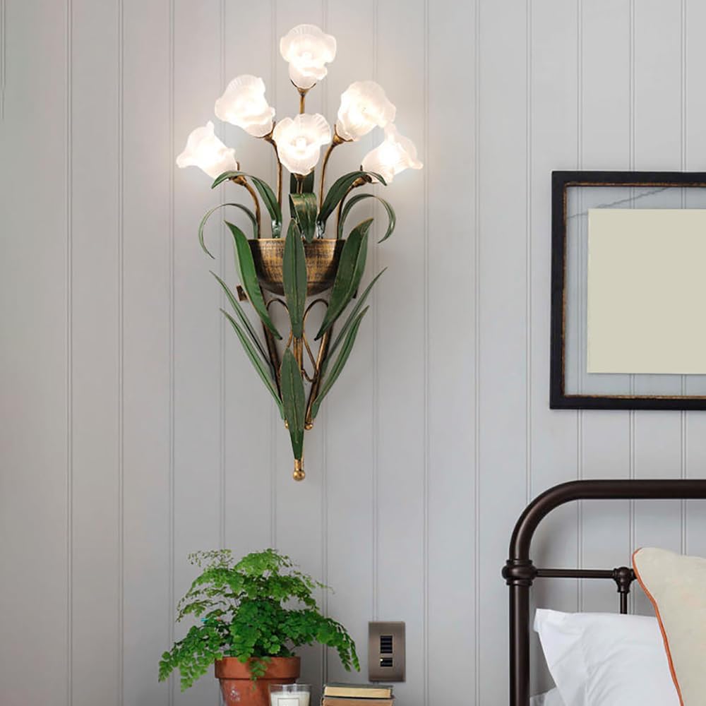 Tulip Glass Shade Iron Frame 6-Light Wall Sconce Lamp